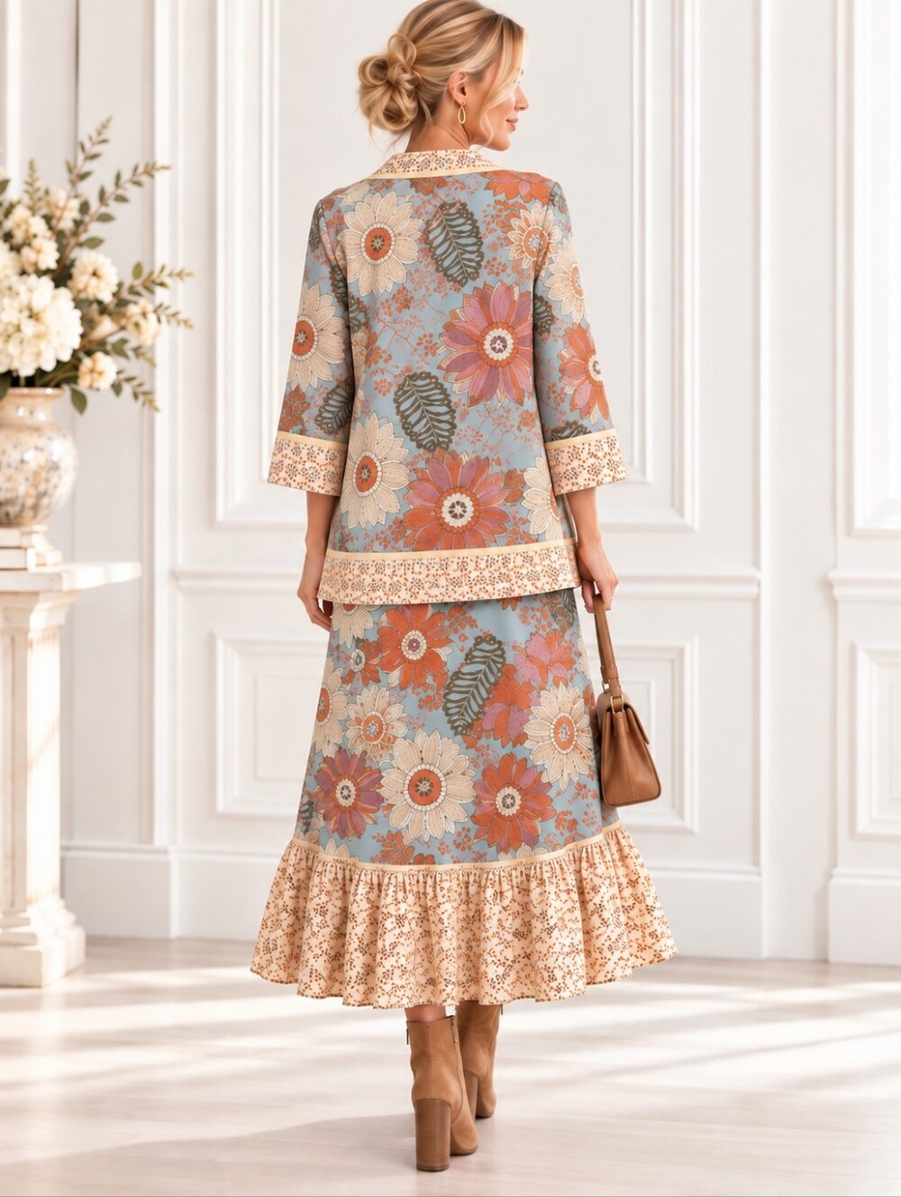 Ku De Ta Floral Maxi Dress Jacket Set Beaded Sequin Shell Boho | Size Large - Picture 3 of 11